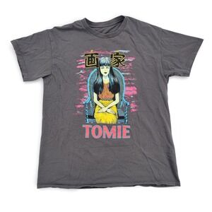Junji‎ Ito Womens L Graphic Tee Cotton Gray Tomie Horror Anime Shirt